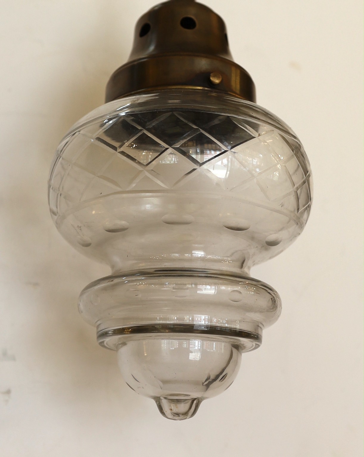 A bronze metal and cut glass light pendant, height 28cm